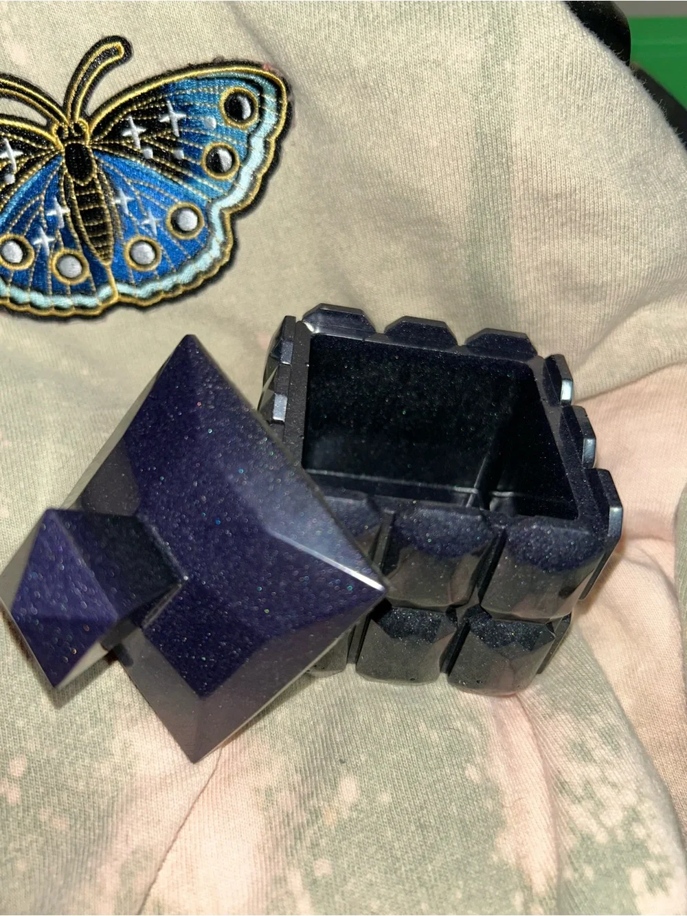 Black with Purplish Tint Geometric Handmade Jewelry Storage Box